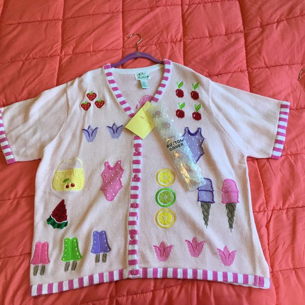 Vintage Quacker Factory Spring Theme Cardigan 2X NWT